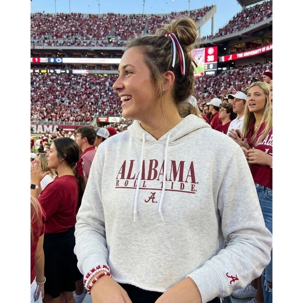Alabama Crimson Tide Cropped Hoodie Heather Gray Roll Tide Graphic Sweatshirt